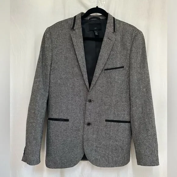 H&M black gray elbow patches contrast trim slim fitblazer sport jacket 44R